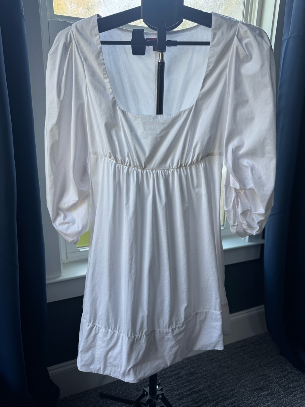 STAUD Sophie White Puff Sleeve Square Neck Mini Dress Size Small EUC